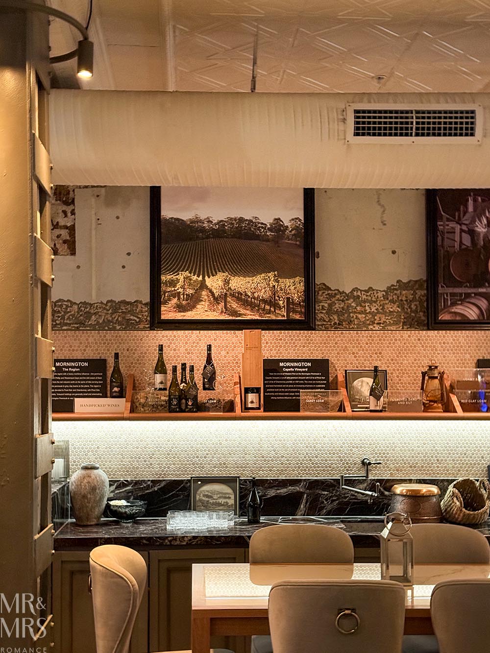 Hotel review of the Porter House MGallery Collection in Sydney - Handpicked Wines cellar door seating