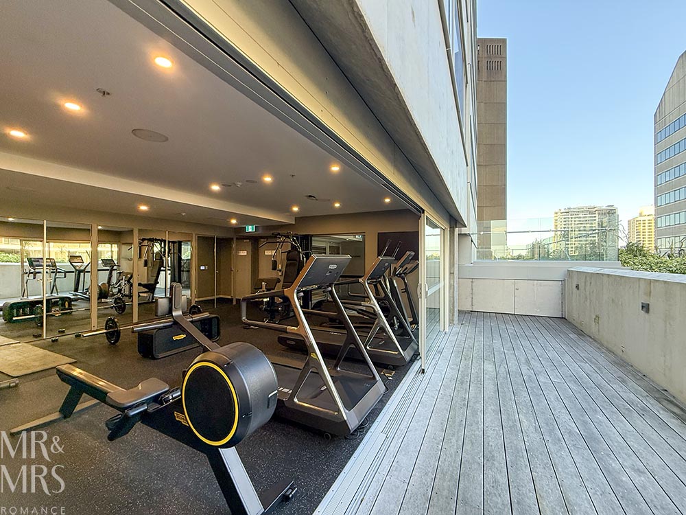 Hotel review of the Porter House MGallery Collection in Sydney - hotel gym that opens up the rooftop