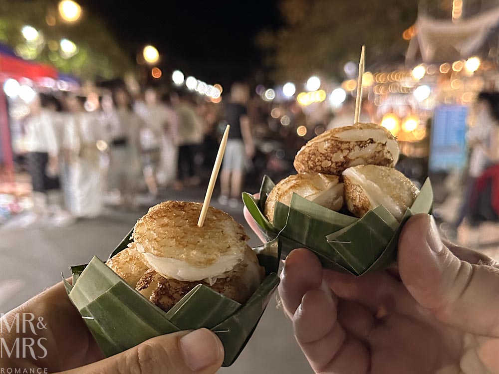 Things to eat in Laos - Kanom Krok at a night market in Vang Vieng