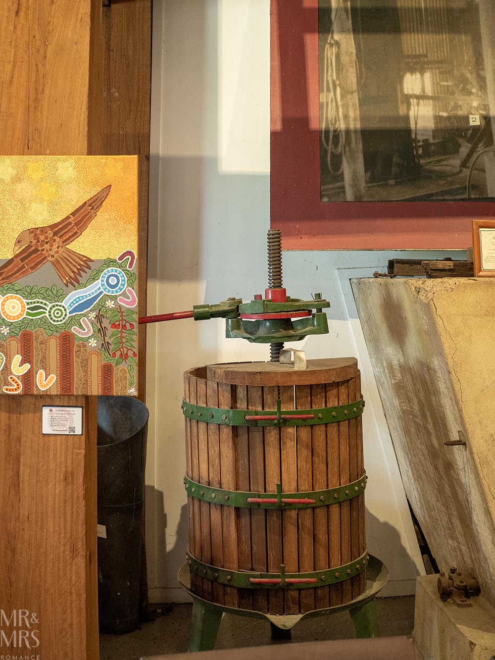 Romantic Picnic at Audrey Wilkinson in the Hunter Valley - historic wine press on display