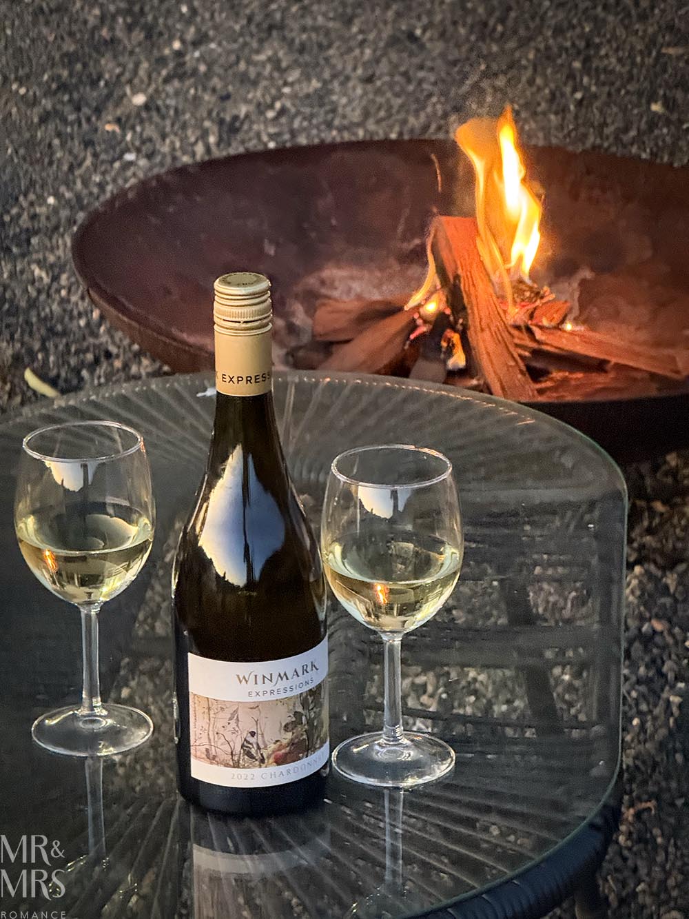 Fire pit and a bottle of wine. Where to stay in the Hunter Valley / Broke-Fordwich - Villa Vino, Winmark Wines
