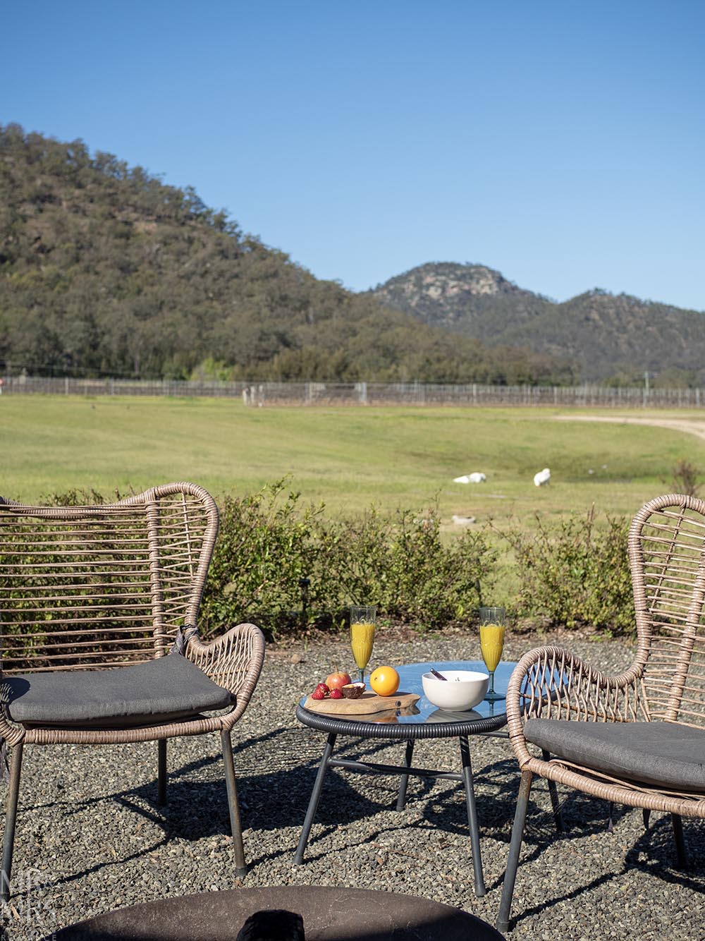 Breakfast outside the tiny house. Where to stay in the Hunter Valley / Broke-Fordwich - Villa Vino, Winmark Wines
