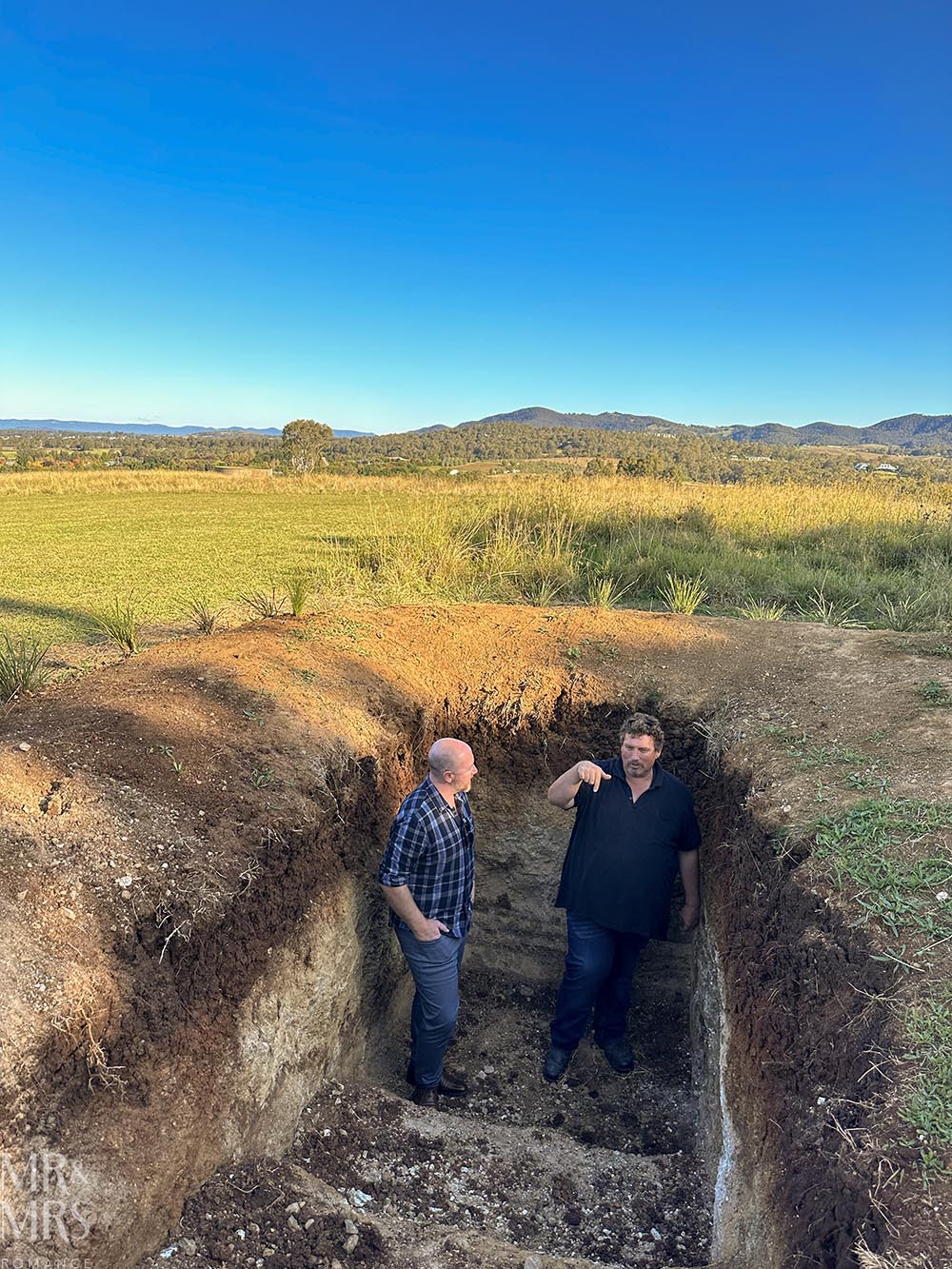 Scarborough Wine and Keepers of the Flame - interview with Sally Scarborough. Jim and Jerome Scarborough looking at soil layers