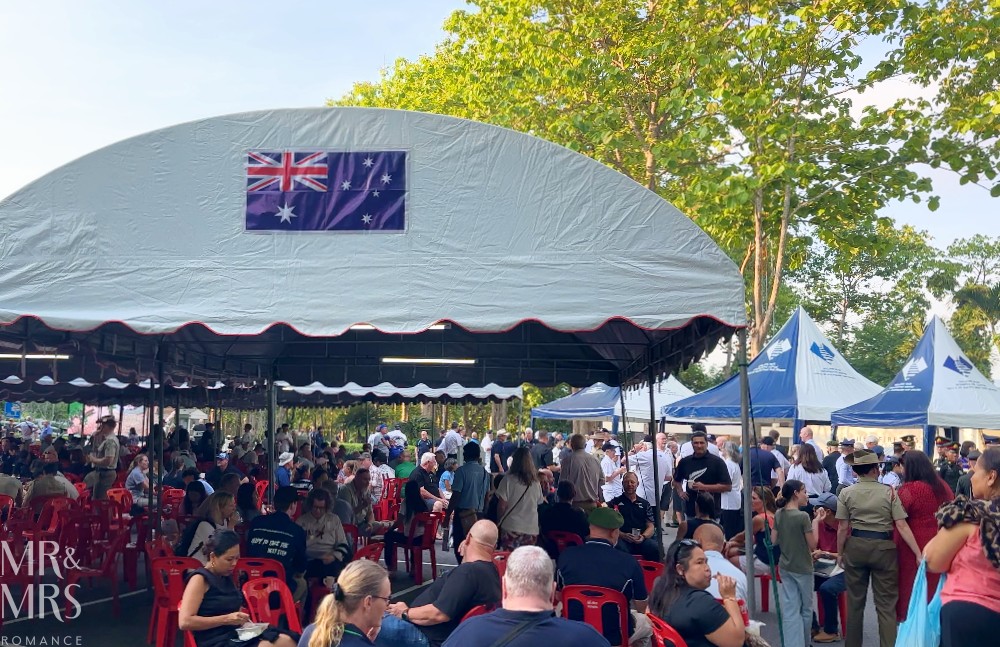 Anzac Day at Hellfire Pass, Kanchanaburi, Thailand. Anzac Day celebrations begin