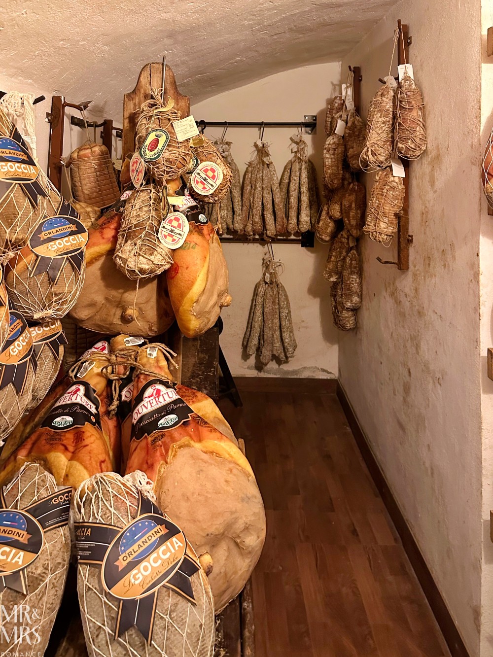 Where to eat in Parma, Italy - prosciutto cellar in Trattoria Corrieri