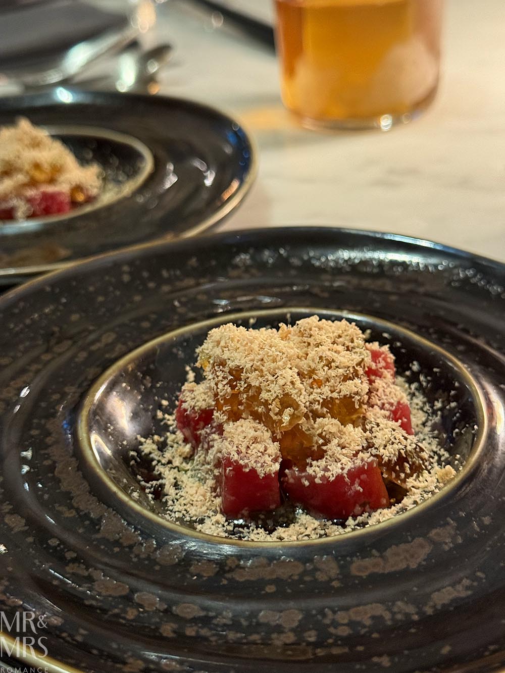 Where to eat in Sydney - romantic dinner - Izy.Aki omakase - bluefin tuna tartare, dashi jelly and shavings of foie gras