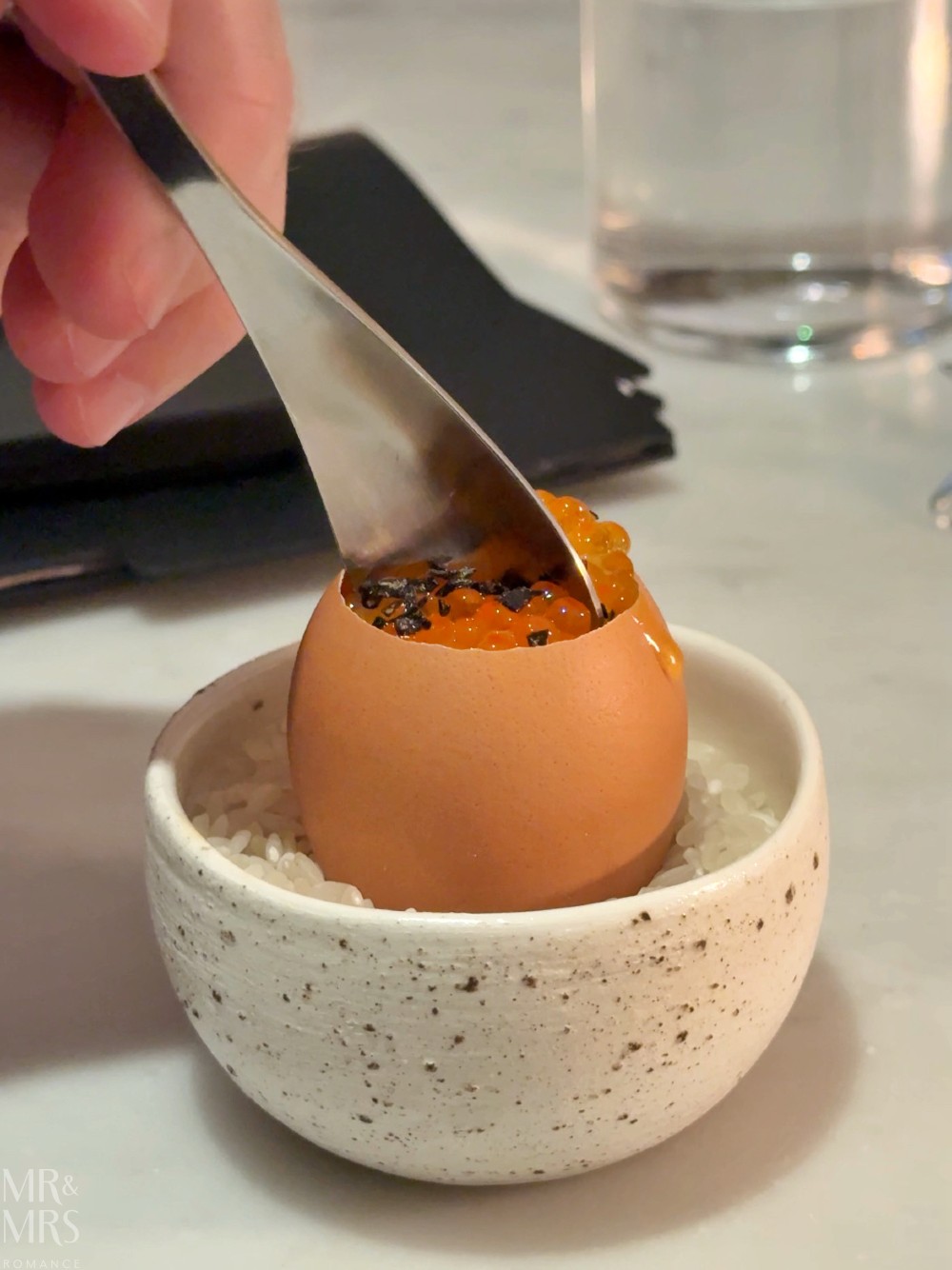 Where to eat in Sydney - romantic dinner - Izy.Aki omakase - The Egg smoked eel, foie gras, golden trout roe