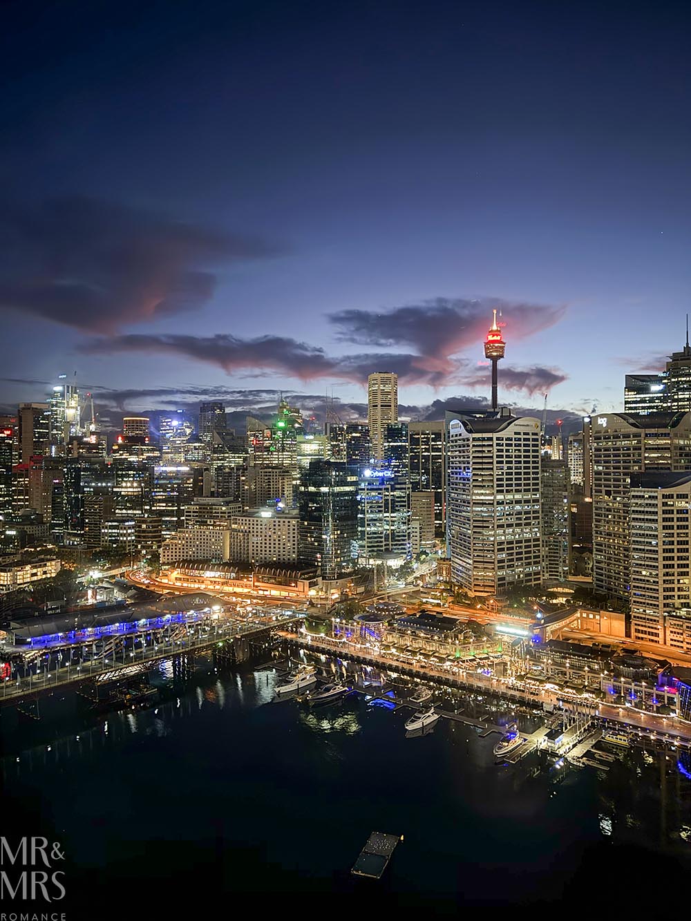 Where to stay in Sydney - Sofitel Darling Harbour - nighttime views of the city from Club level