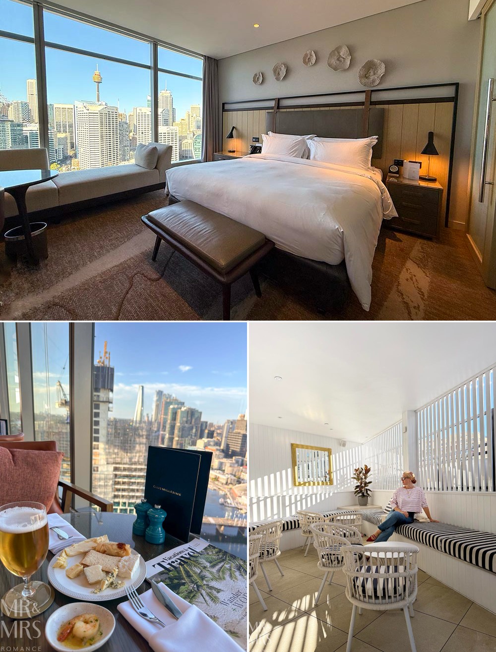Flavour of the Month - April 2026 - Sofitel Darling Harbour collage: Superior Room; Executive level Club Millesime; Christina in cabana by the pool