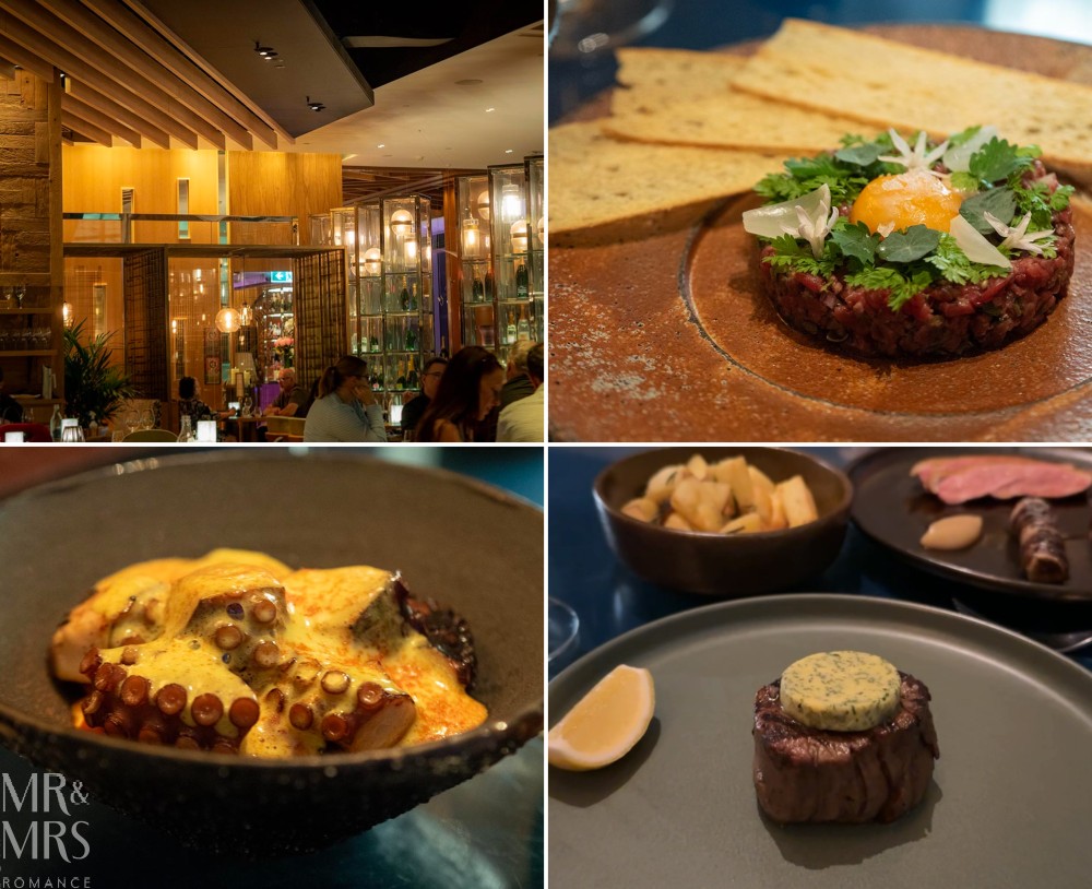 Flavour of the Month - April 2026 - Atelier by Sofitel collage: interior; steak tartare; octopus; steak
